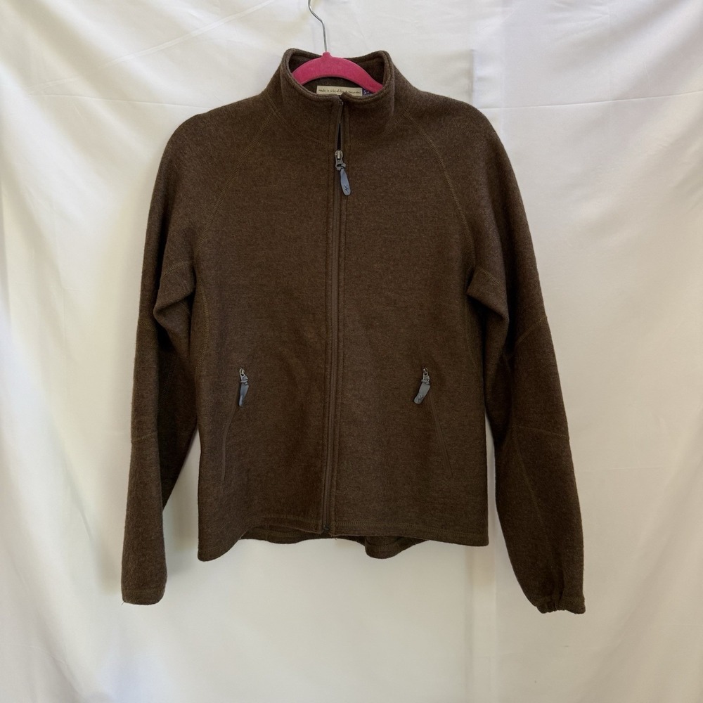 Ibex Boiled Wool Jacket Womens size Medium Full Zip Heavy Weight USA Brown